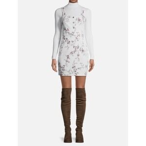 No Boundaries Pinafore Bib Dress Jumper Juniors‎ White Floral Size 19 (XXL) NWT